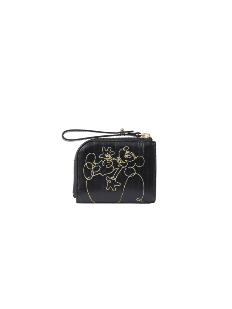 Mickey Mouse Black Embroidered Short Wallet