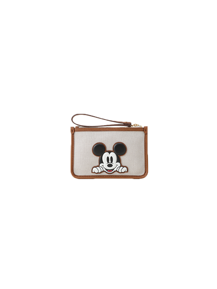 Mickey Mouse 織物鑲牛皮革手提包