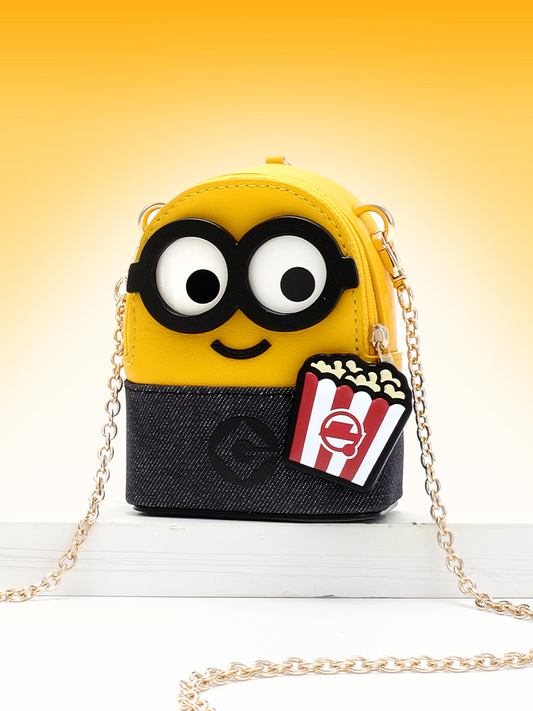 Minions 爆谷牛仔布配牛皮迷你斜揹袋