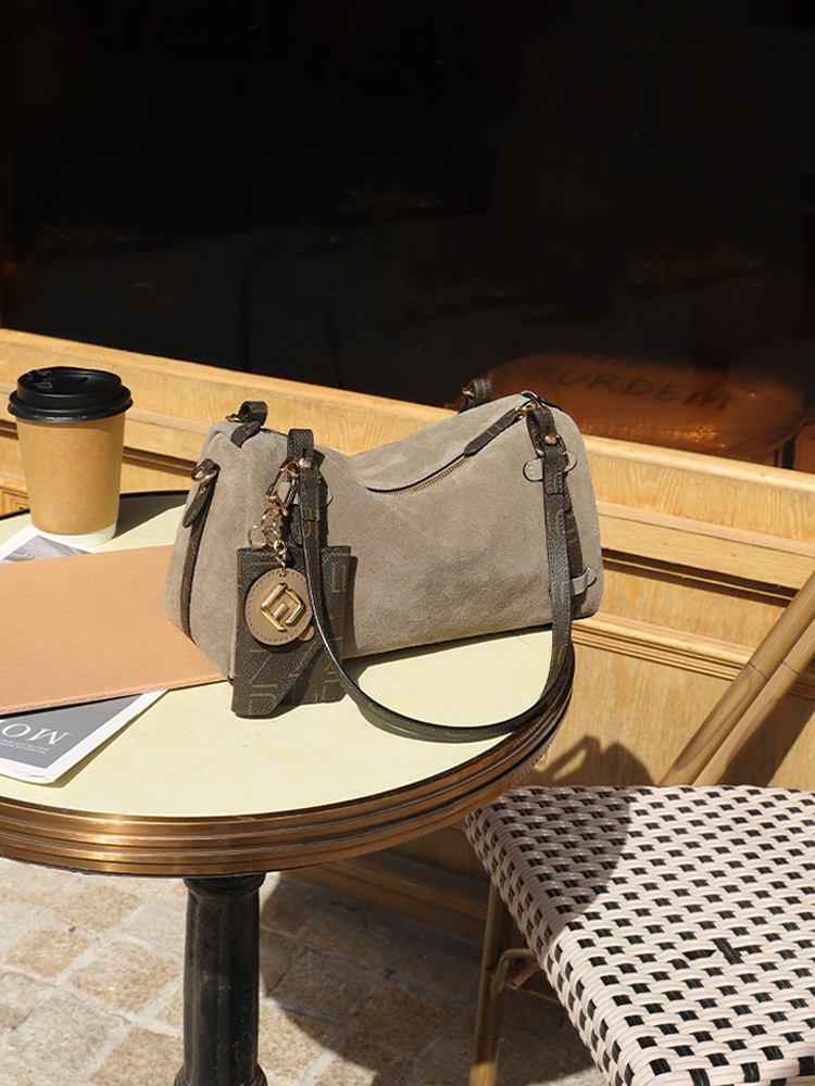 FION Suede Large Boston Bag