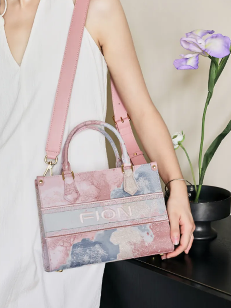 Fantasy Jacquard with Leather Medium Tote Bag