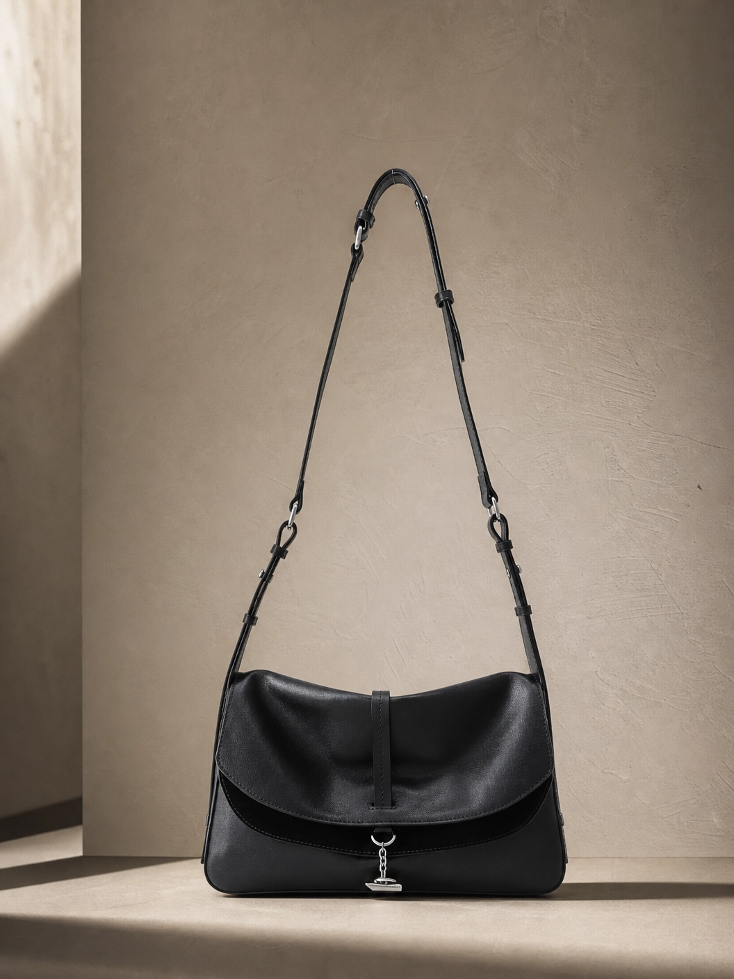 FION Crescent Large Leather Hobo Bag