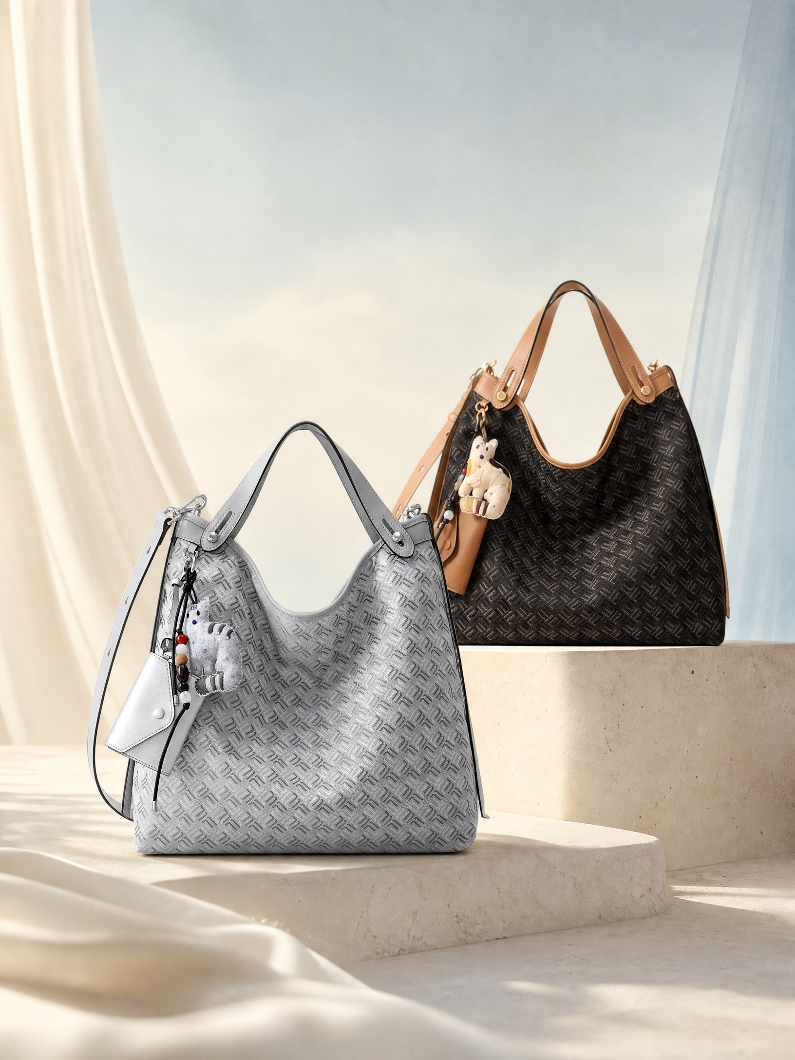 FION Palace Jacquard with Leather Handbag