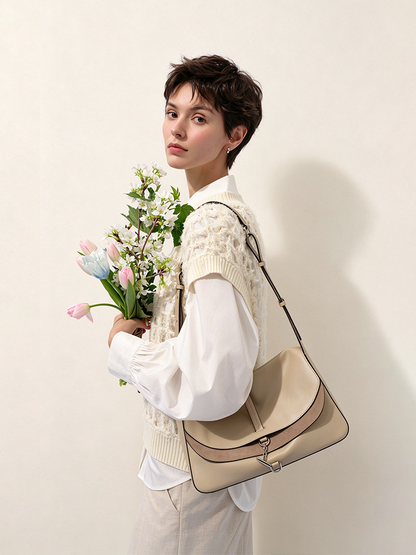 FION Crescent Large Leather Hobo Bag