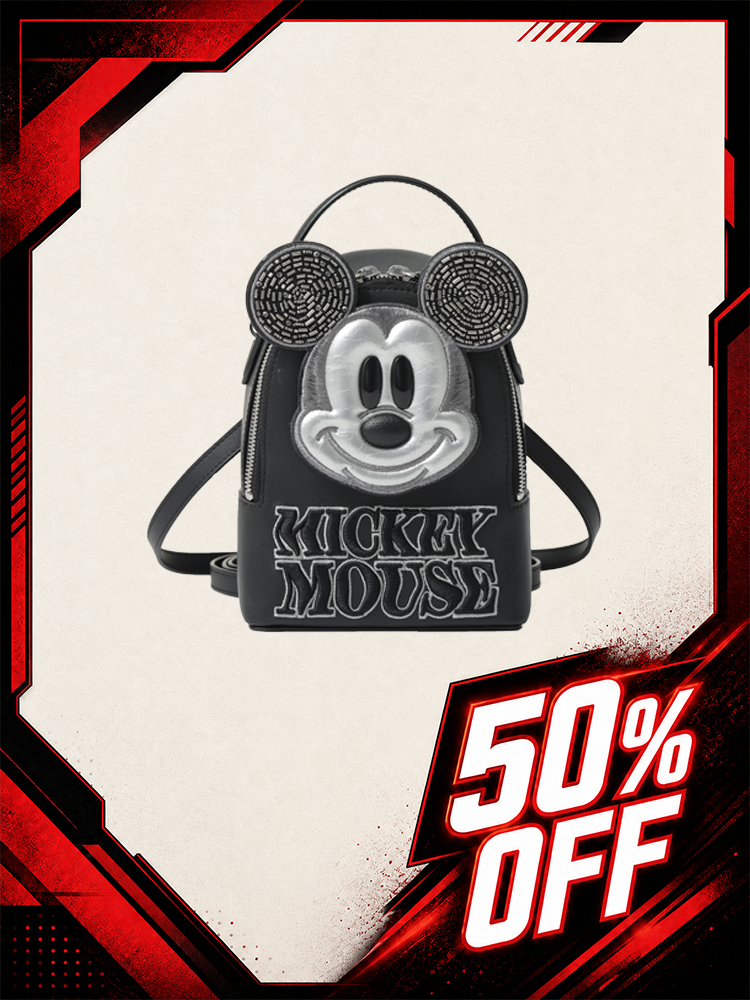 Mickey Mouse Black Embroidered Leather Backpack
