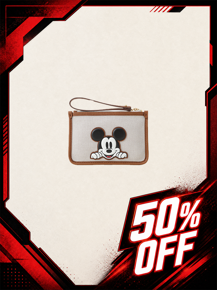 Mickey Mouse 織物鑲牛皮革手提包