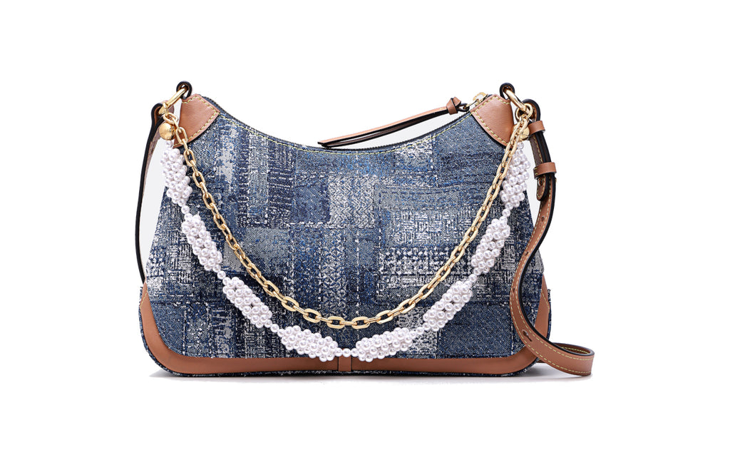 Oil Painting Jacquard with Leather Shoulder Bag
